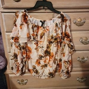 White House Black Market Orange Floral Off the Shoulder Top XXS